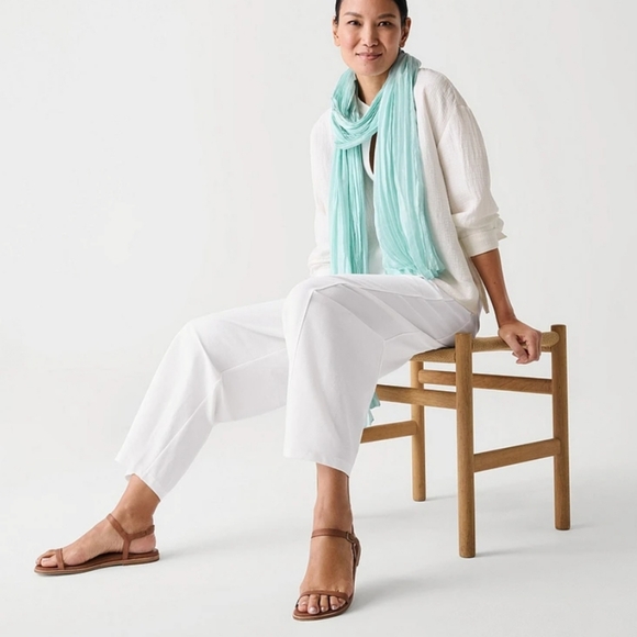 Eileen Fisher white washable stretch crepe lantern ankle pants size PP - Picture 3 of 12